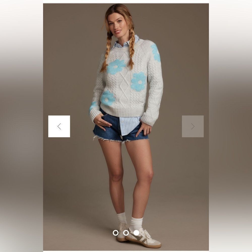 Anthropologie The Gracey Cable Floral Pullover Sweater by Maeve Medium